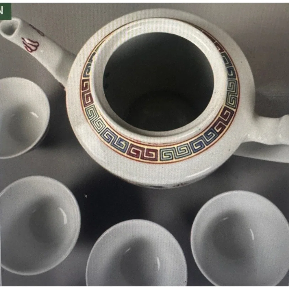 Vintage Jingdezhen Chinese Porcelain Dragon Tea‎ Set Teapot 6 Cups  *READ*